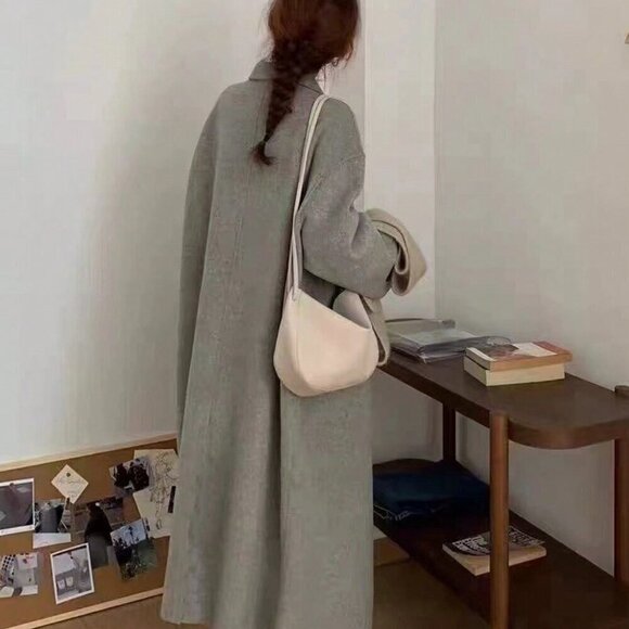 Grey Casual Women's Dropped Shoulder Wool Blend Double-Breasted Coat - Picture 2 of 4